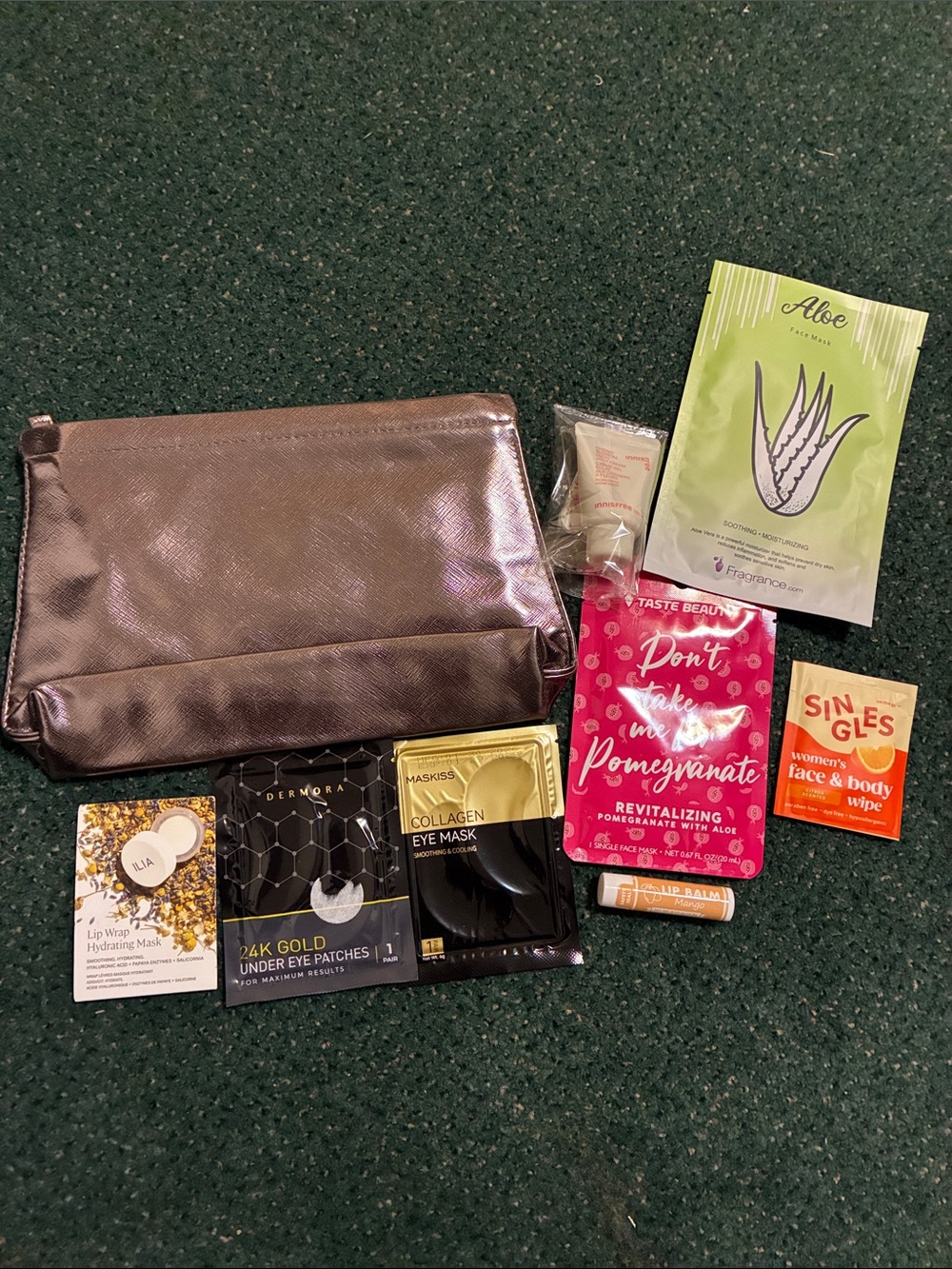 Lancôme 12 pc Metallic Rose Cosmetic Travel Pouch Bundle